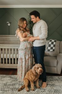 A sweet in-home newborn session with a family dog by Alicia D'Elia Photography, Colorado family photographer.